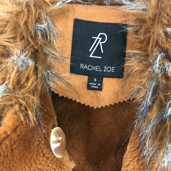 Rachel Zoe Tan Faux Fur Asymmetrical Jacket Coat S - Picture 2 of 4